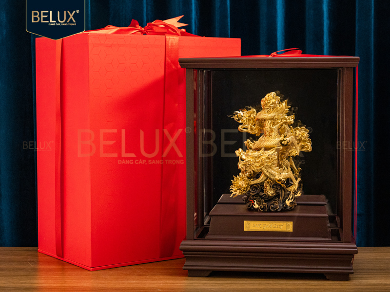 Tượng Rồng quấn cột dát vàng 24k&nbsp;36x28x17cm